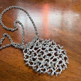 Interesting Vintage Silver Tone Brutalist Pendant & Chain