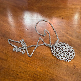 Interesting Vintage Silver Tone Brutalist Pendant & Chain