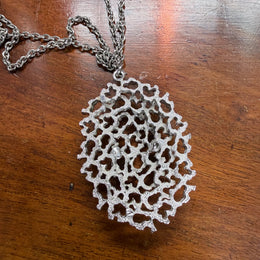 Interesting Vintage Silver Tone Brutalist Pendant & Chain