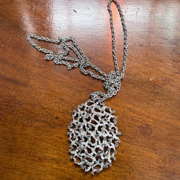 Interesting Vintage Silver Tone Brutalist Pendant & Chain