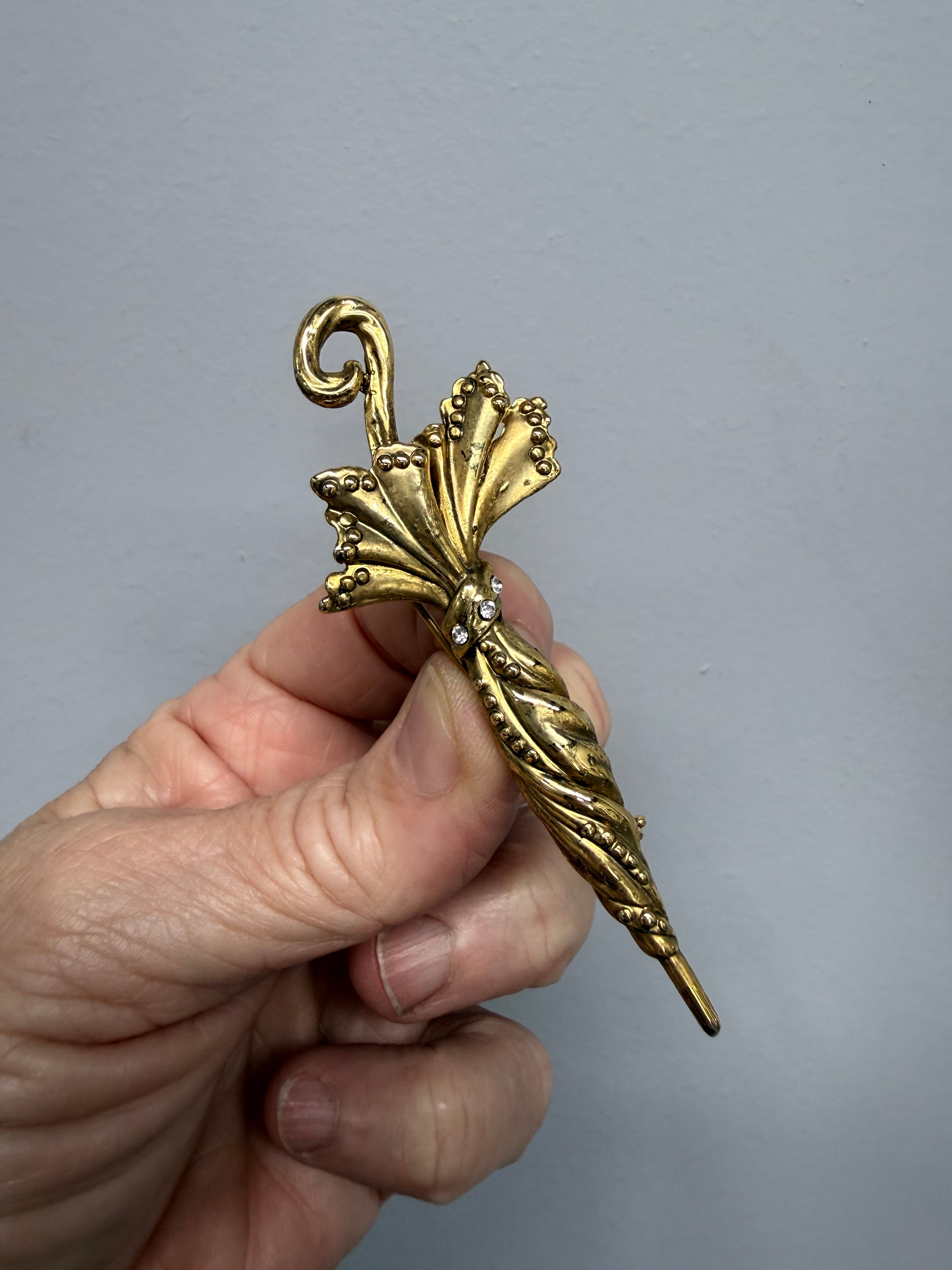 Vintage Gold Plated Umbrella Brooch