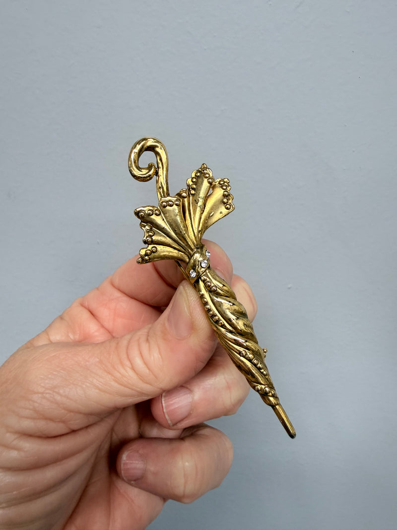 Vintage Gold Plated Umbrella Brooch