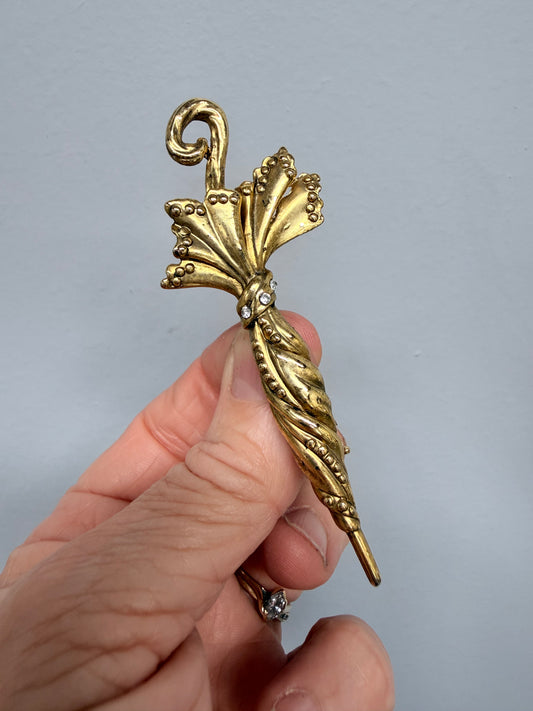 Vintage Gold Plated Umbrella Brooch