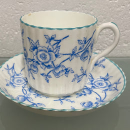 Victorian Blue & White Floral Decorated Cup & Saucer