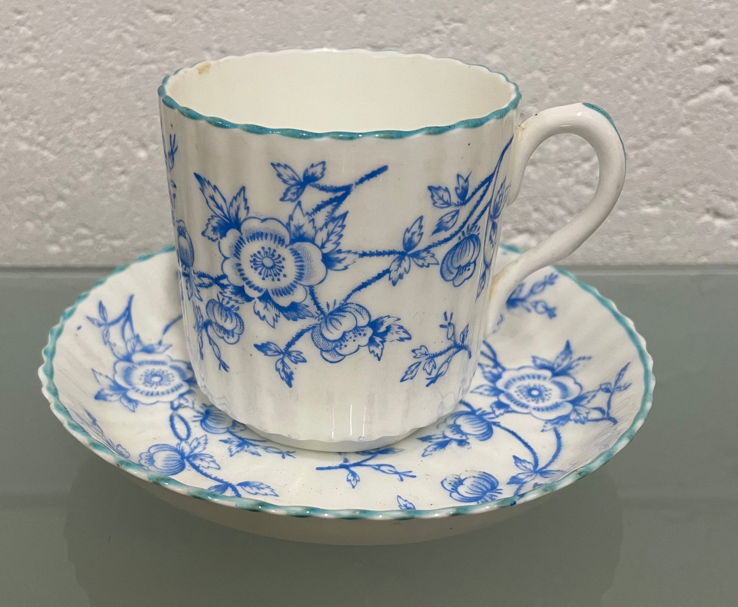 Victorian Blue & White Floral Decorated Cup & Saucer