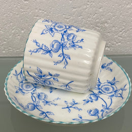 Victorian Blue & White Floral Decorated Cup & Saucer