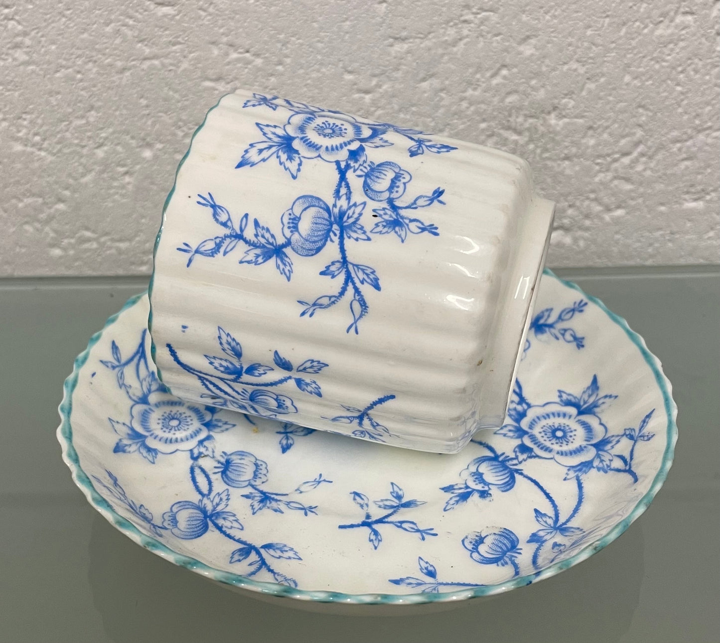 Victorian Blue & White Floral Decorated Cup & Saucer