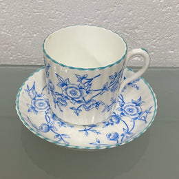 Victorian Blue & White Floral Decorated Cup & Saucer