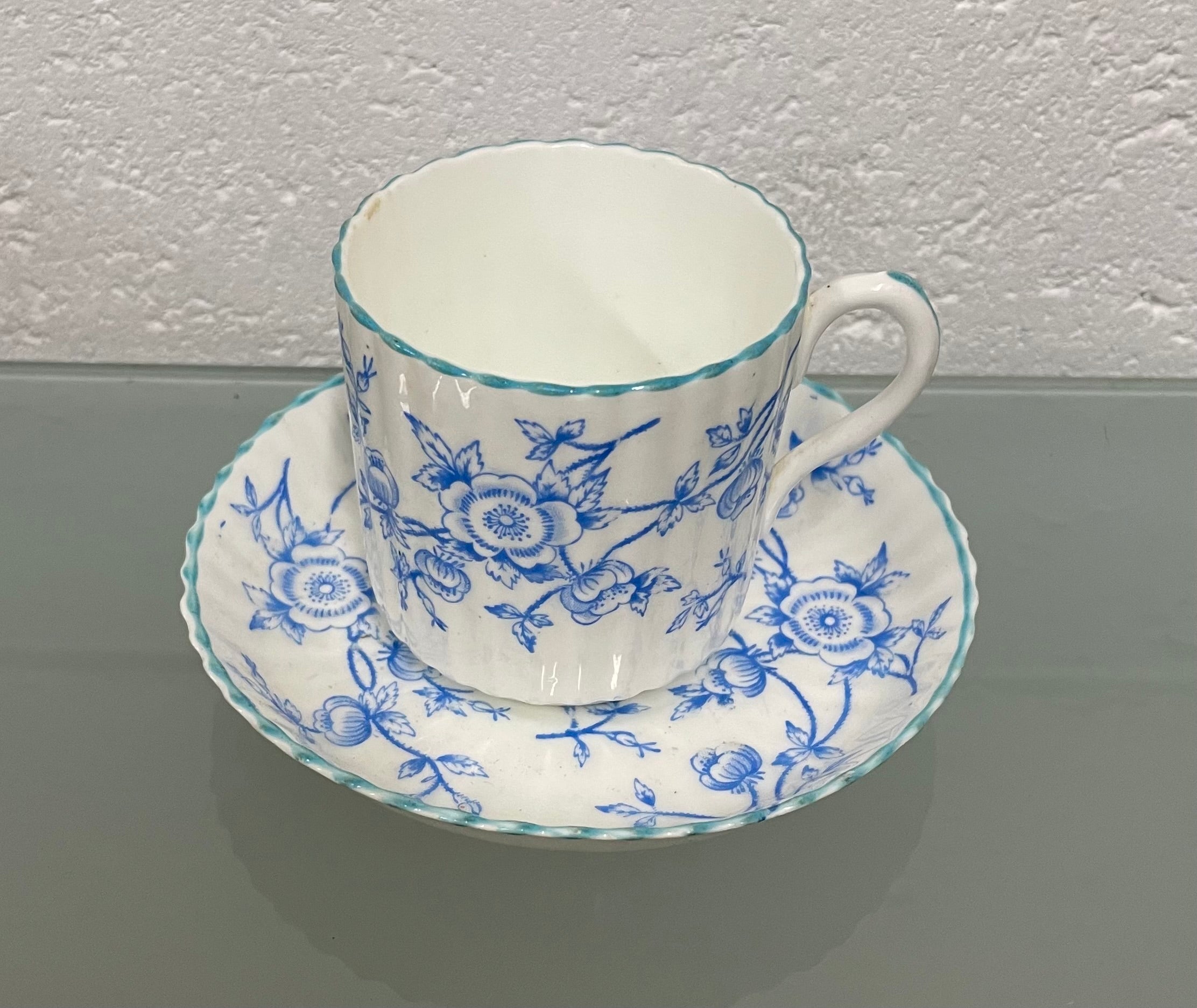 Victorian Blue & White Floral Decorated Cup & Saucer | Antique & Vintage | Moonee Ponds Antiques | Australia Wide Delivery