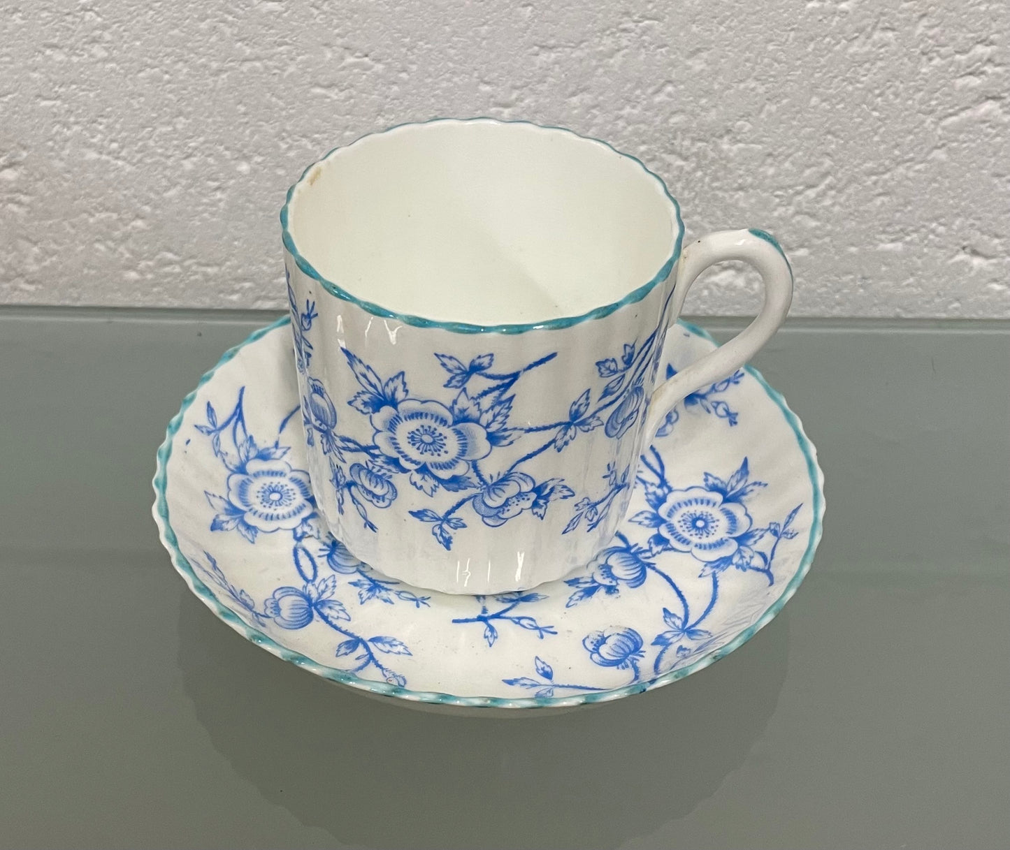 Victorian Blue & White Floral Decorated Cup & Saucer