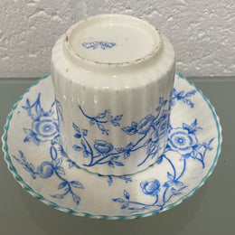 Victorian Blue & White Floral Decorated Cup & Saucer