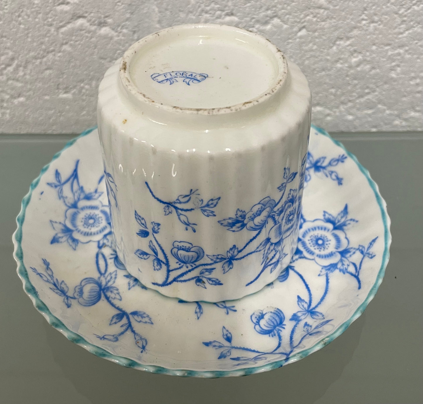 Victorian Blue & White Floral Decorated Cup & Saucer