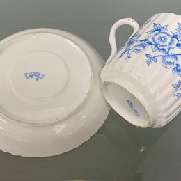 Victorian Blue & White Floral Decorated Cup & Saucer