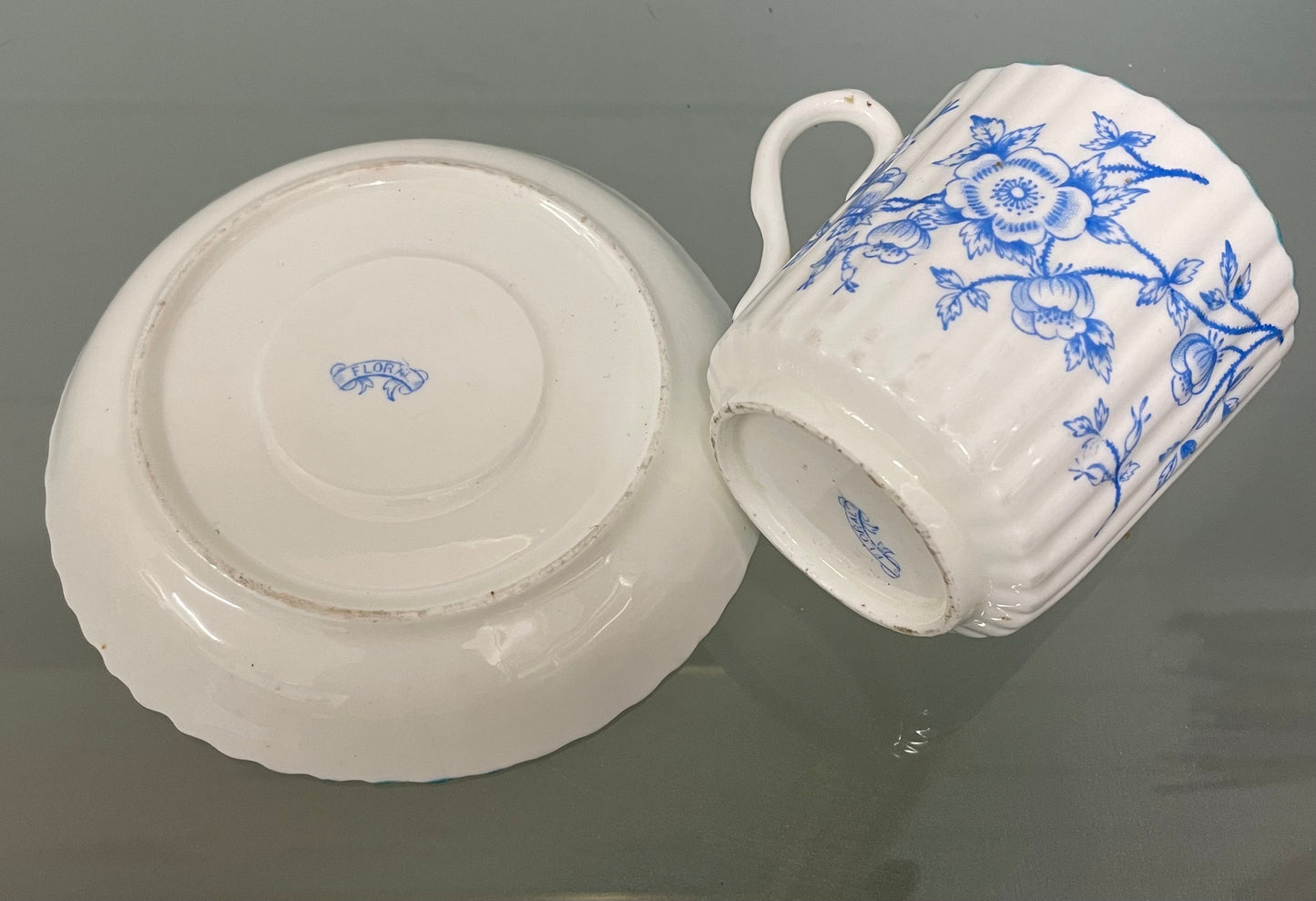 Victorian Blue & White Floral Decorated Cup & Saucer