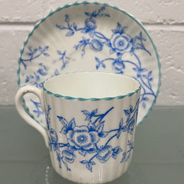 Victorian Blue & White Floral Decorated Cup & Saucer