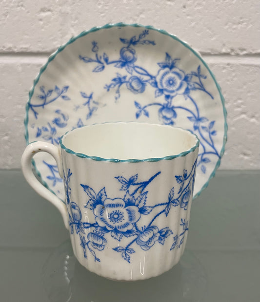 Victorian Blue & White Floral Decorated Cup & Saucer