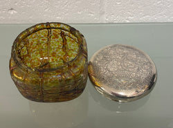 Victorian Tiffany Style Dressing Table Jar with Silver Plated Lid & Glass Base | Antique & Vintage | Moonee Ponds Antiques | Australia Wide Delivery