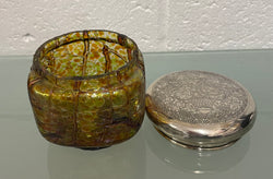 Victorian Tiffany Style Dressing Table Jar with Silver Plated Lid & Glass Base | Antique & Vintage | Moonee Ponds Antiques | Australia Wide Delivery