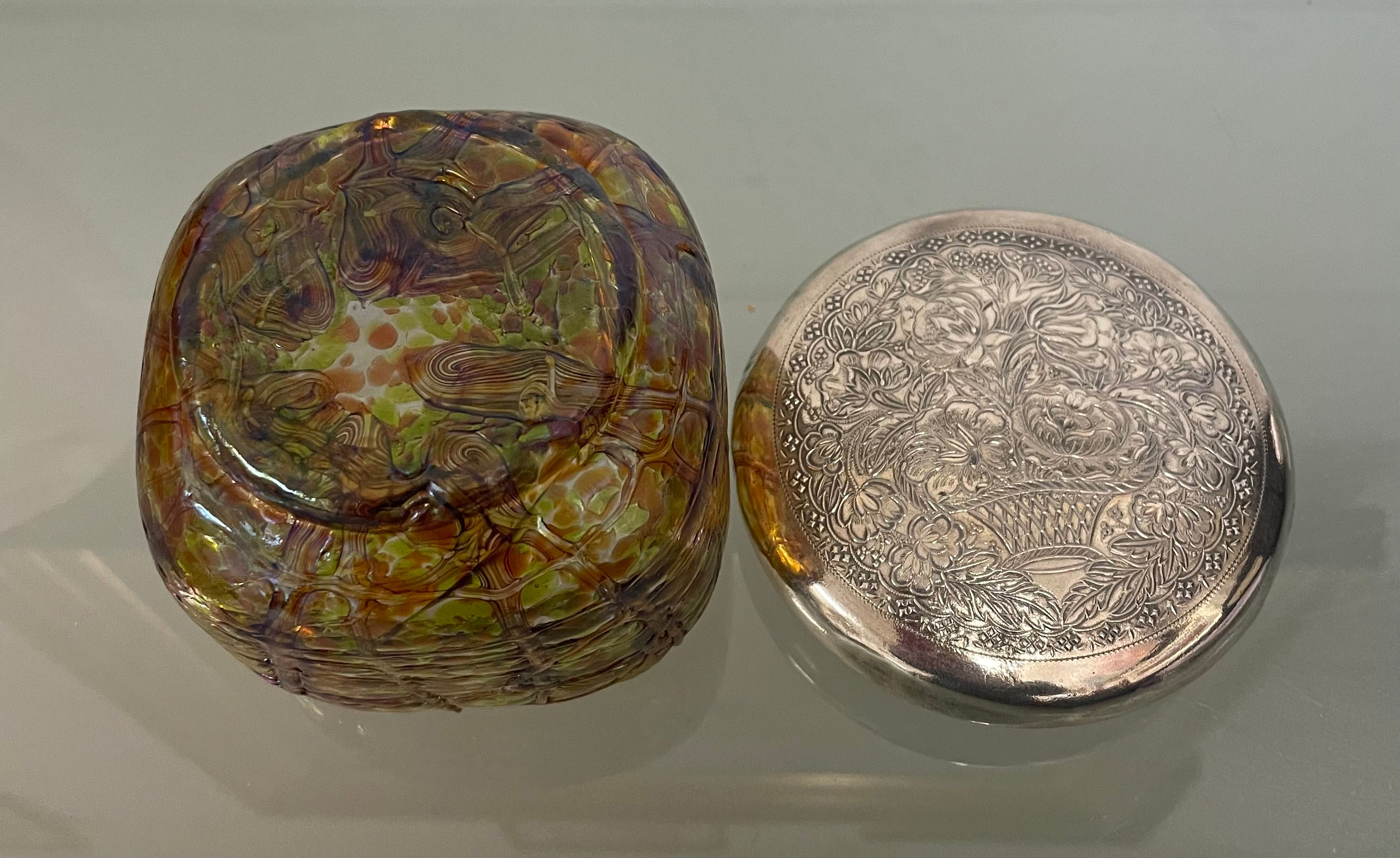 Victorian Tiffany Style Dressing Table Jar with Silver Plated Lid & Glass Base | Antique & Vintage | Moonee Ponds Antiques | Australia Wide Delivery