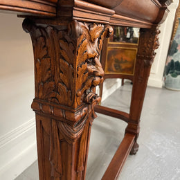 Fabulous French Henry II marble top console table with carved details. It is in good original condition. Please see the photos as they form part of the description.