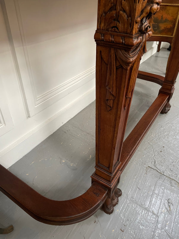 Fabulous French Henry II marble top console table with carved details. It is in good original condition. Please see the photos as they form part of the description.