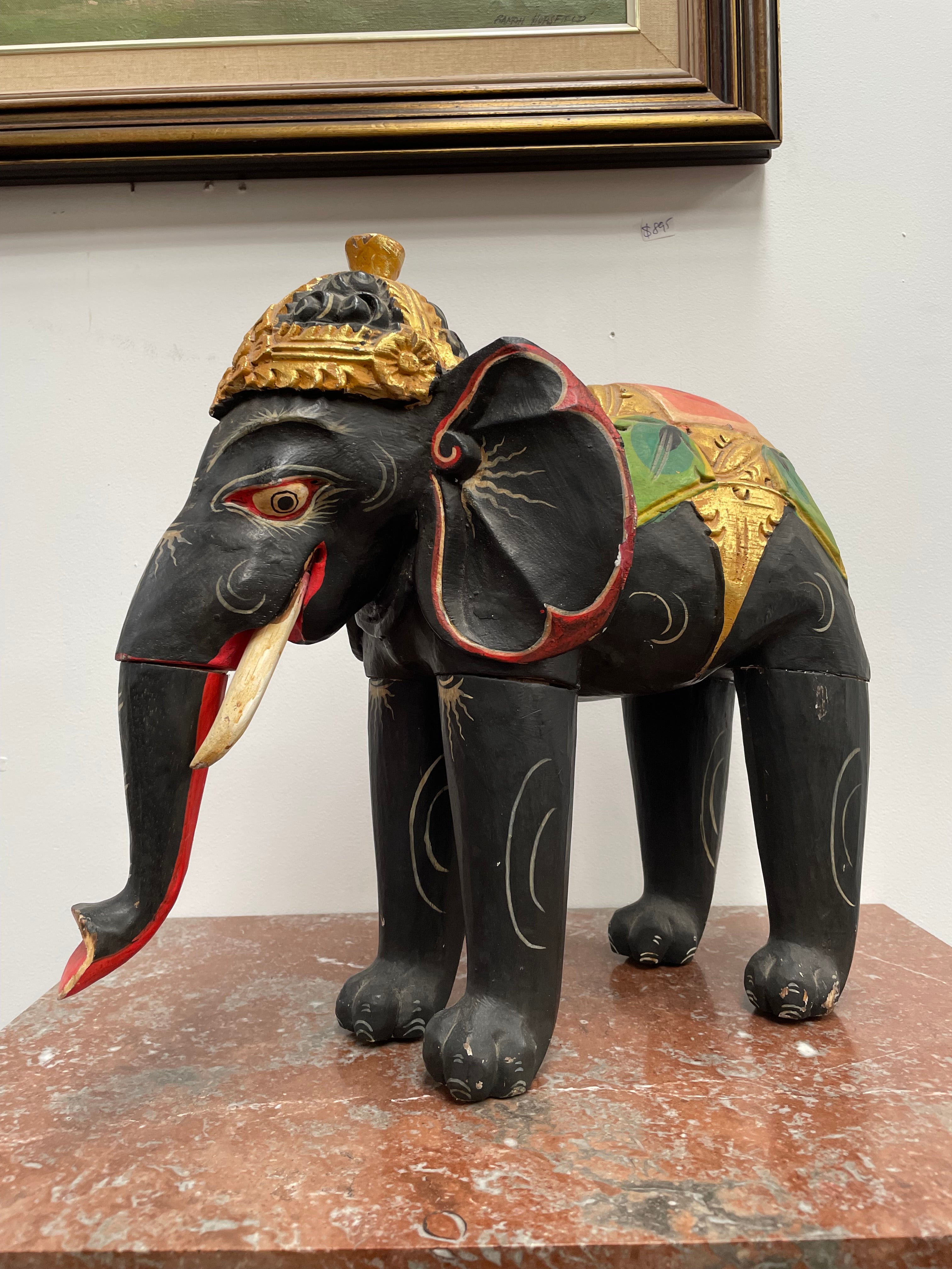 Hand Painted Wooden Ceremonial Elephant | Antique & Vintage | Moonee Ponds Antiques | Australia Wide Delivery