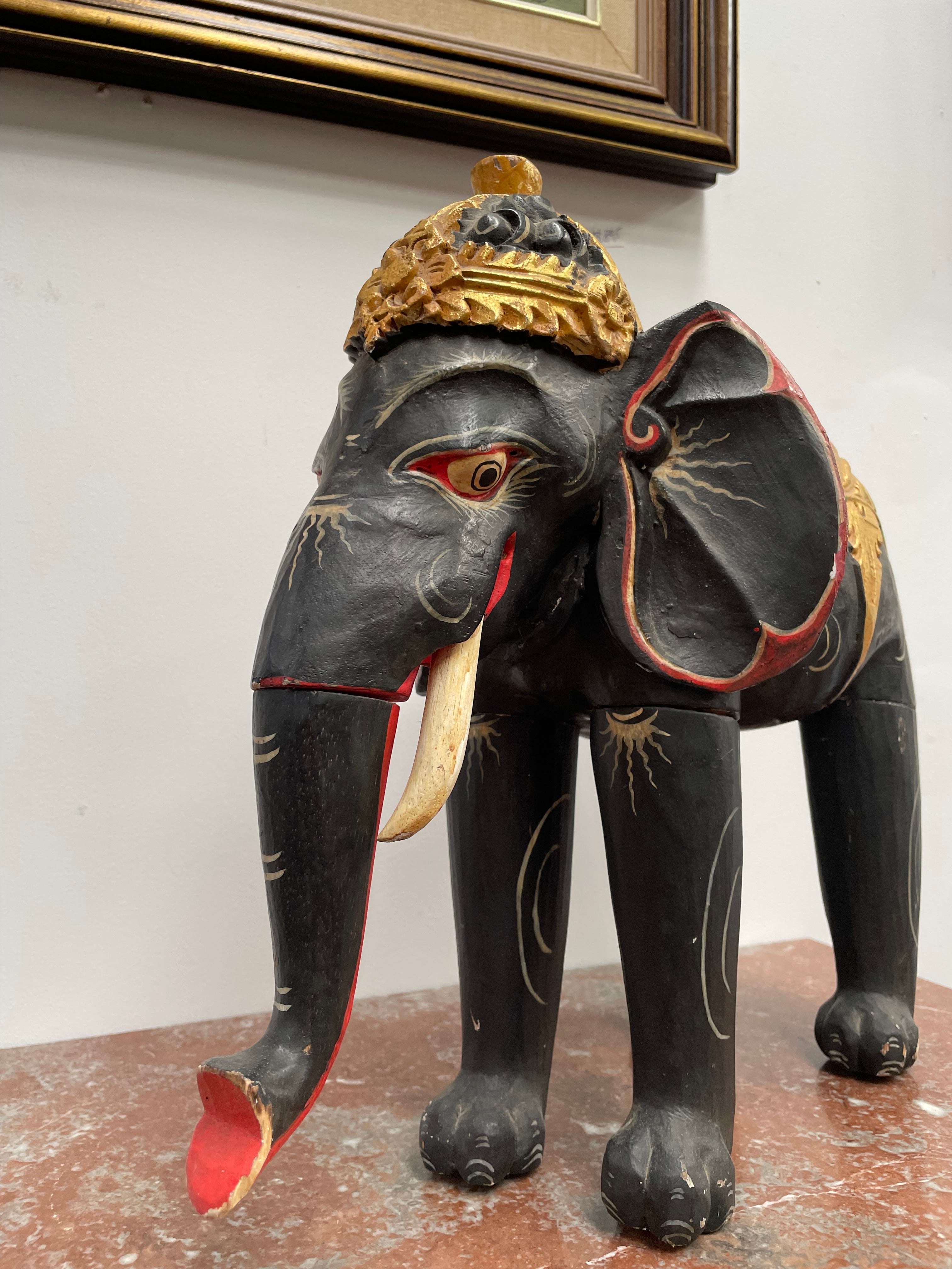 Hand Painted Wooden Ceremonial Elephant | Antique & Vintage | Moonee Ponds Antiques | Australia Wide Delivery