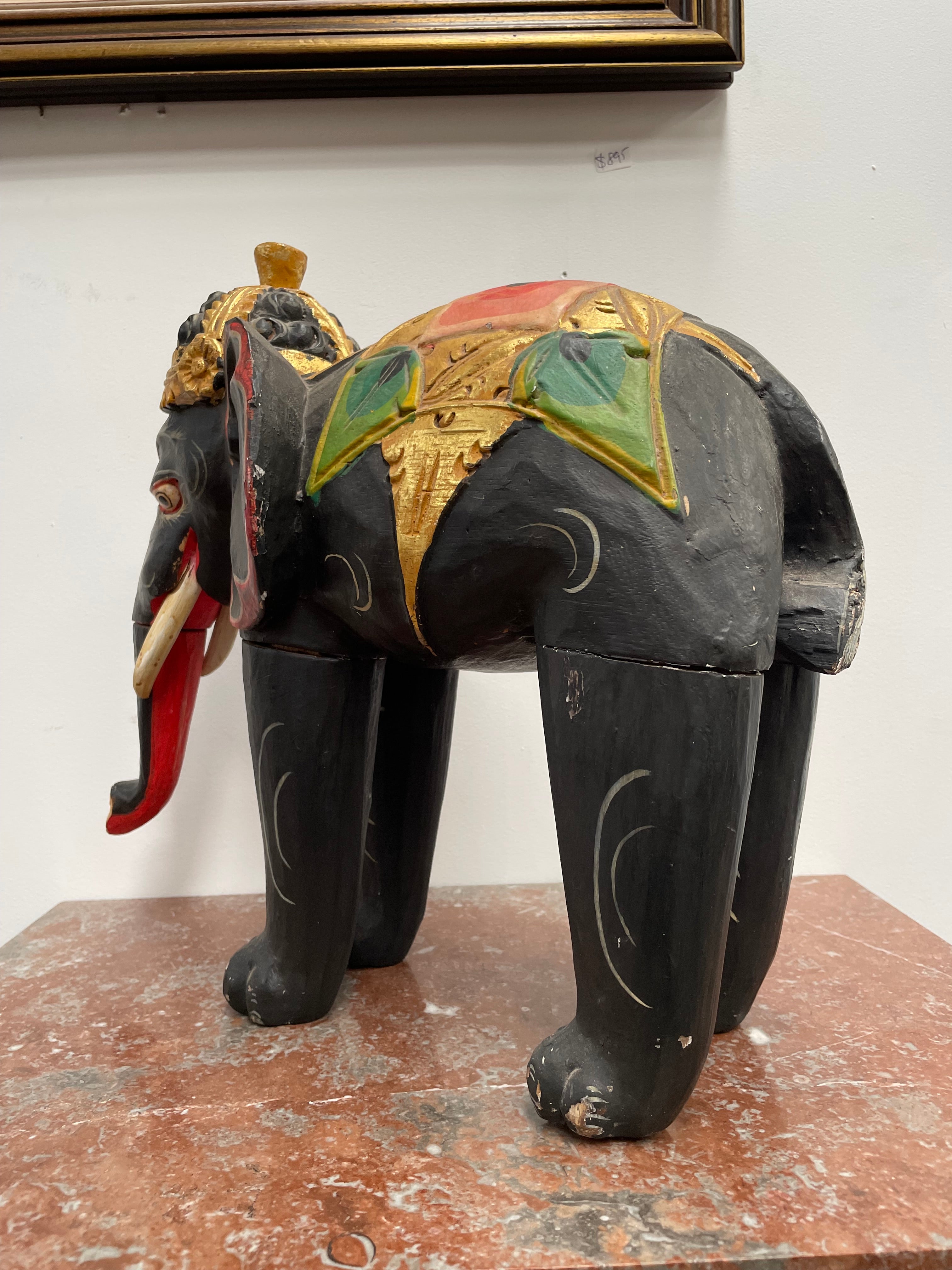 Hand Painted Wooden Ceremonial Elephant | Antique & Vintage | Moonee Ponds Antiques | Australia Wide Delivery