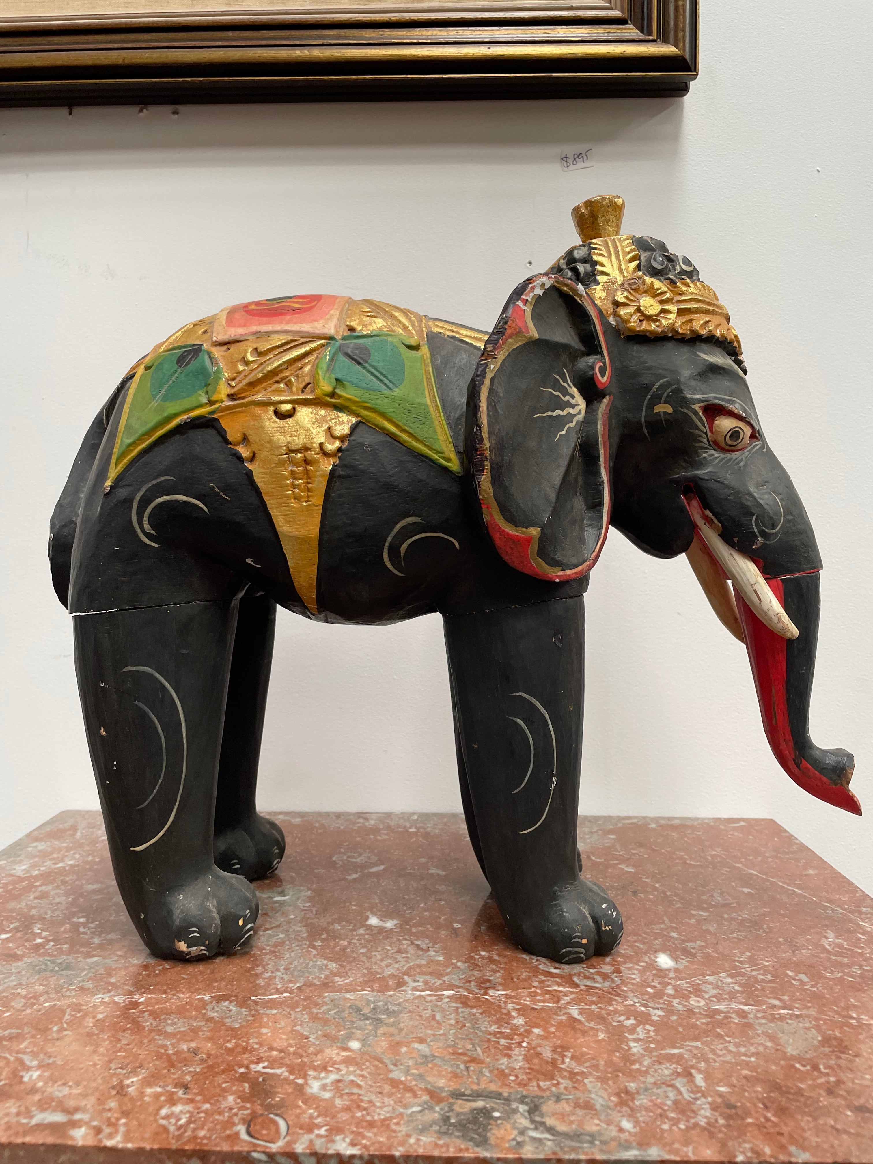 Hand Painted Wooden Ceremonial Elephant | Antique & Vintage | Moonee Ponds Antiques | Australia Wide Delivery
