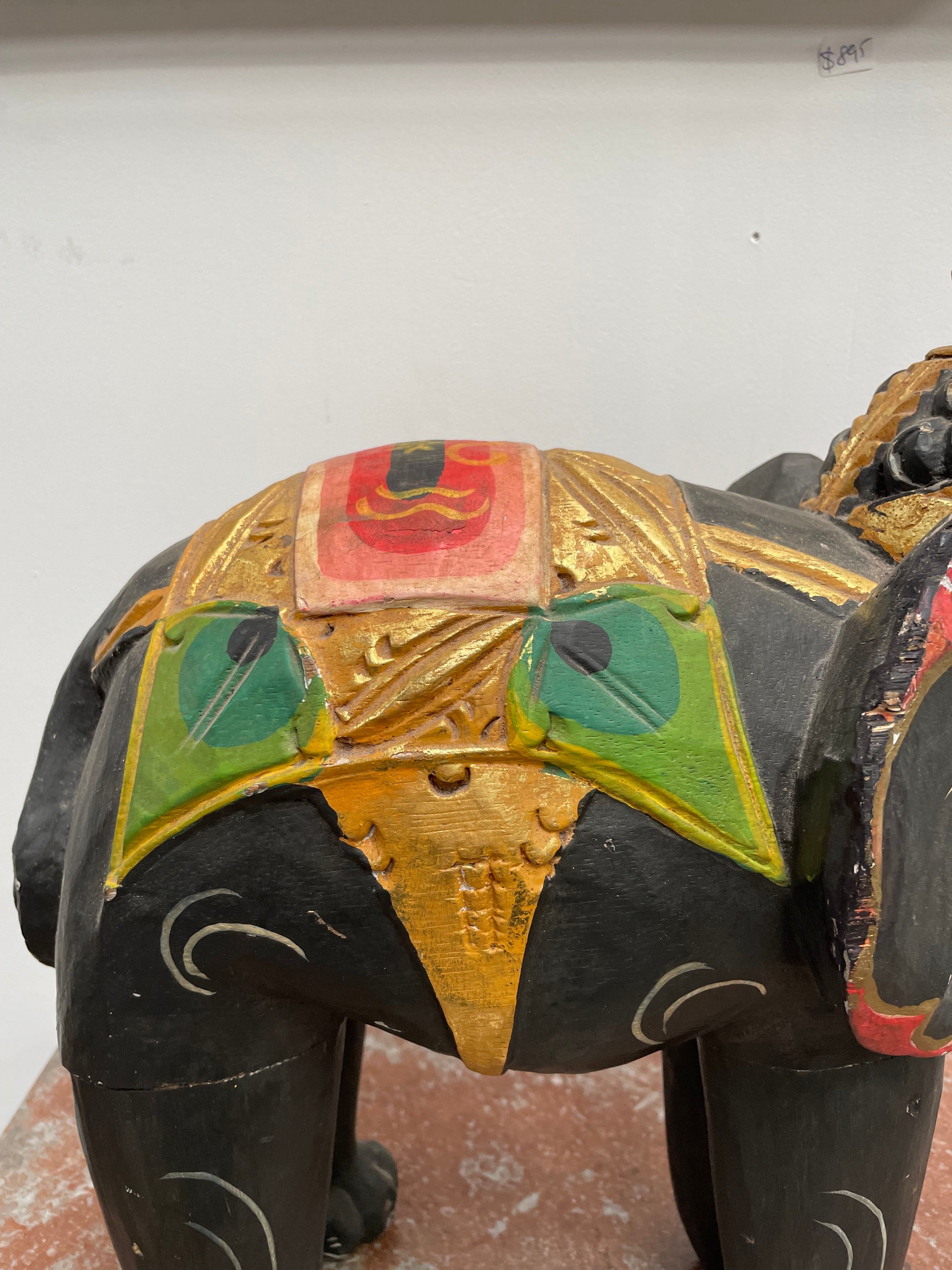 Hand Painted Wooden Ceremonial Elephant | Antique & Vintage | Moonee Ponds Antiques | Australia Wide Delivery
