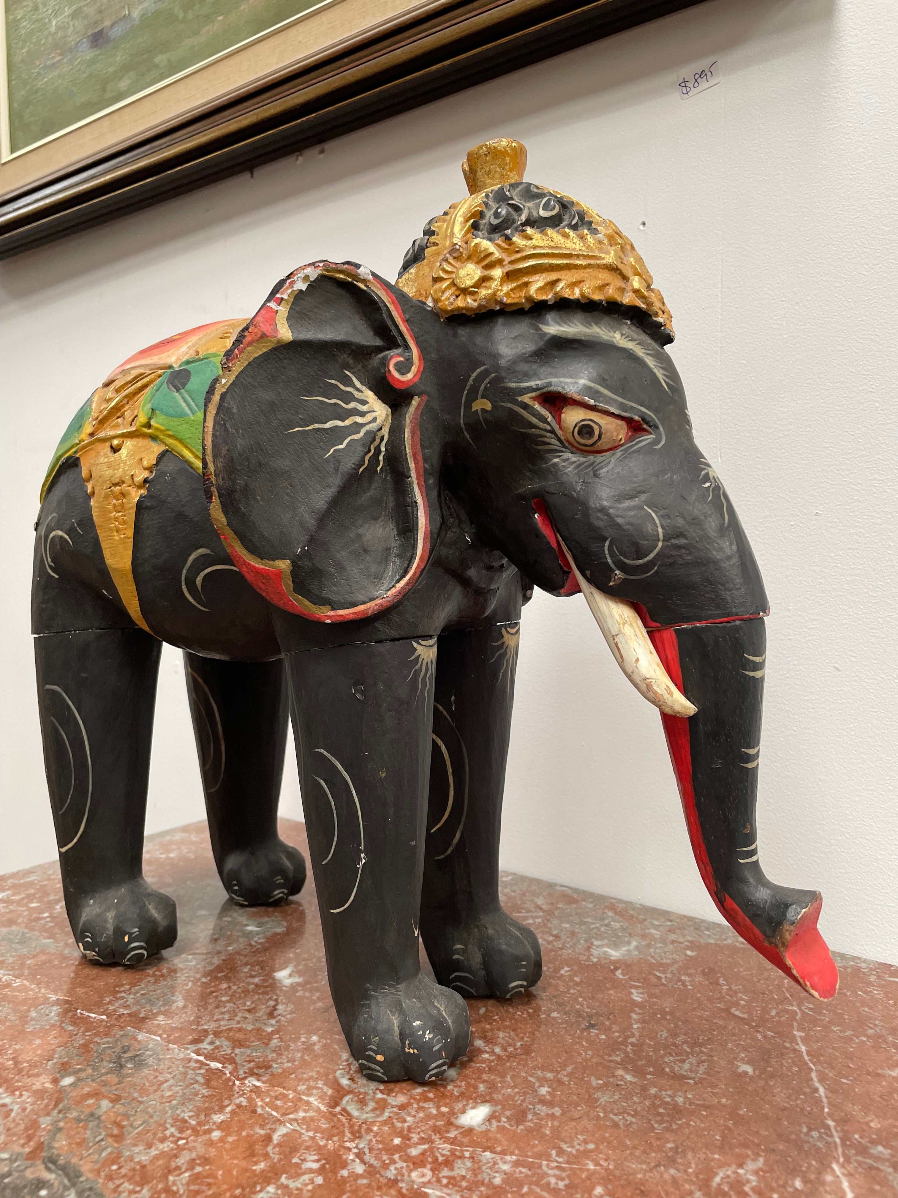Hand Painted Wooden Ceremonial Elephant | Antique & Vintage | Moonee Ponds Antiques | Australia Wide Delivery