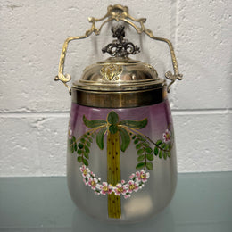 Victorian Glass & Painted Biscuit Barrel