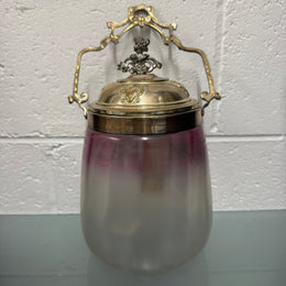 Victorian Glass & Painted Biscuit Barrel