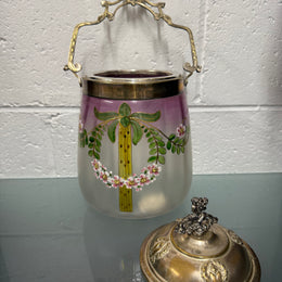 Victorian Glass & Painted Biscuit Barrel