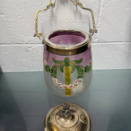 Victorian Glass & Painted Biscuit Barrel