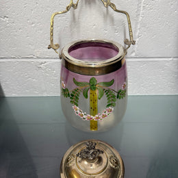 Victorian Glass & Painted Biscuit Barrel