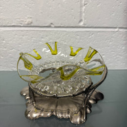 Antique Walker & Hall Silver Plate Stand With Frilled Glass Bowl