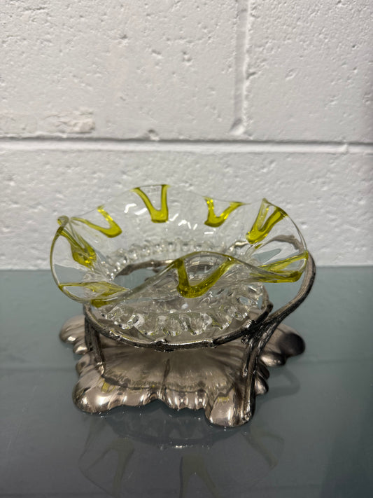 Antique Walker & Hall Silver Plate Stand With Frilled Glass Bowl