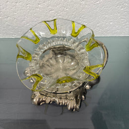 Antique Walker & Hall Silver Plate Stand With Frilled Glass Bowl