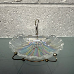 Vintage Iridescent Glass Shell Tray On Stand