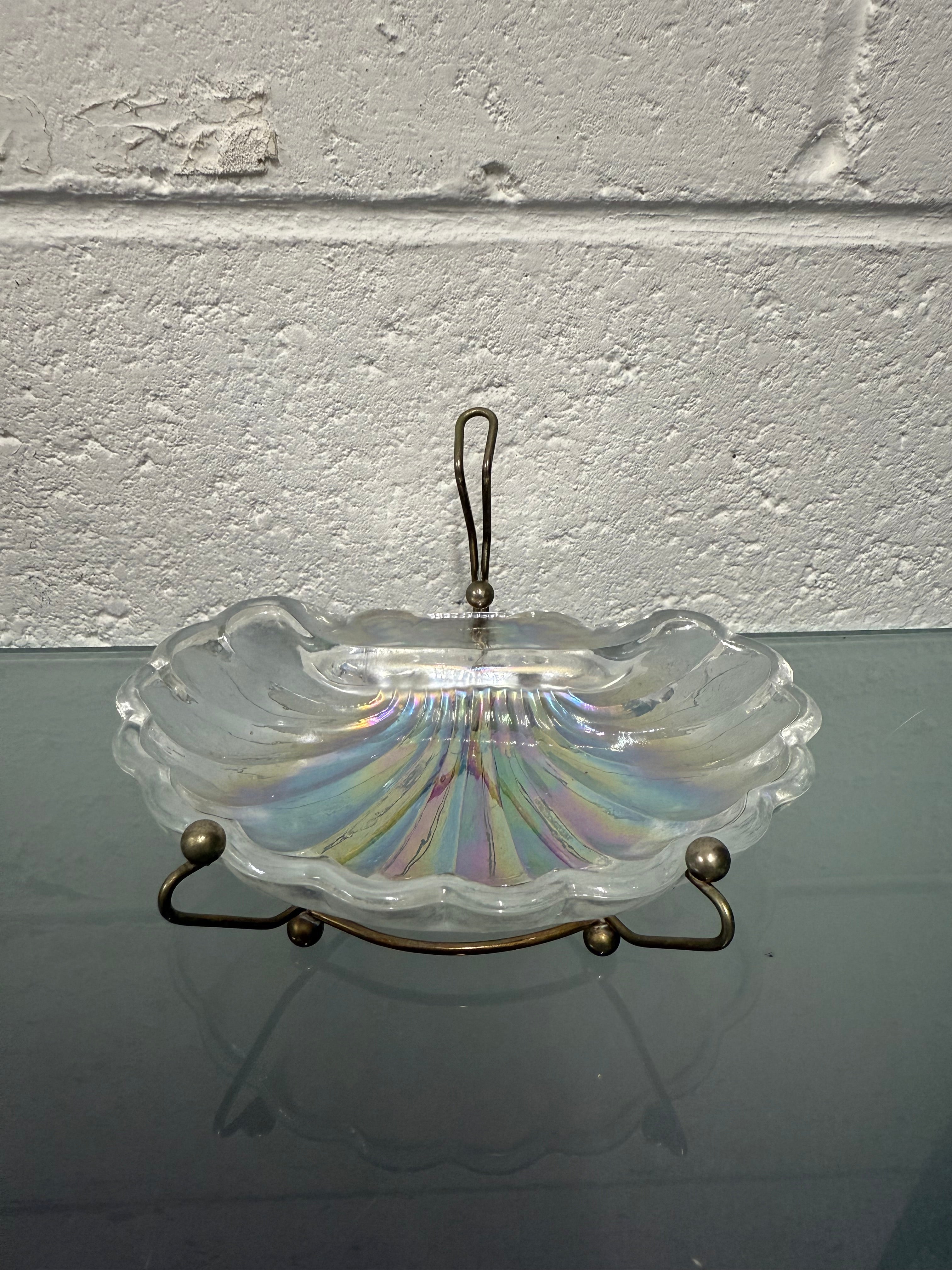 Vintage Iridescent Glass Shell Tray On Stand | Antique & Vintage | Moonee Ponds Antiques | Australia Wide Delivery