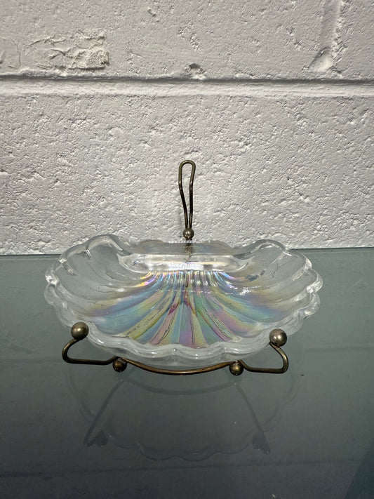 Vintage Iridescent Glass Shell Tray On Stand