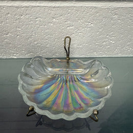 Vintage Iridescent Glass Shell Tray On Stand