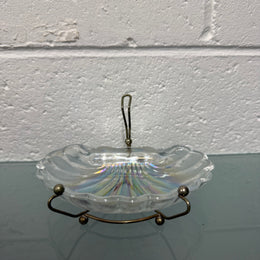 Vintage Iridescent Glass Shell Tray On Stand