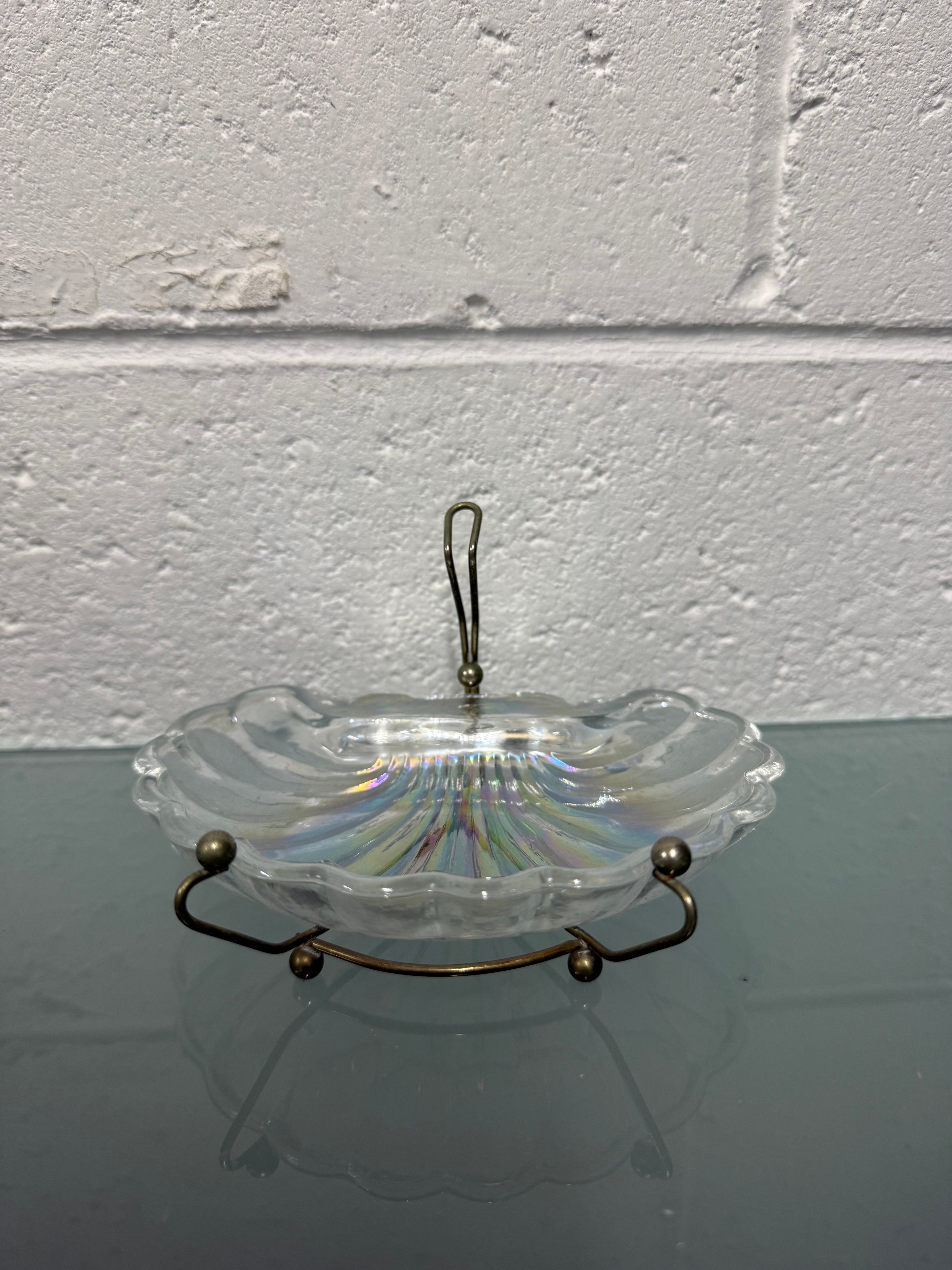 Vintage Iridescent Glass Shell Tray On Stand | Antique & Vintage | Moonee Ponds Antiques | Australia Wide Delivery