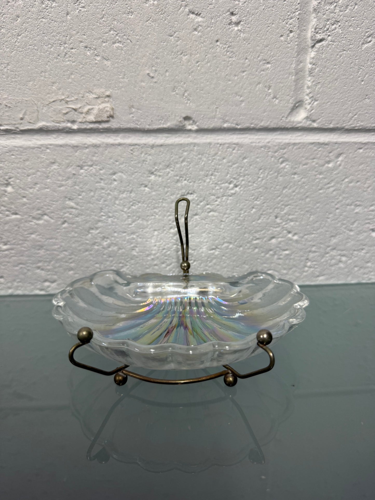 Vintage Iridescent Glass Shell Tray On Stand
