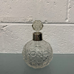 Cut Glass Perfume Bottle With Sterling Silver Collar