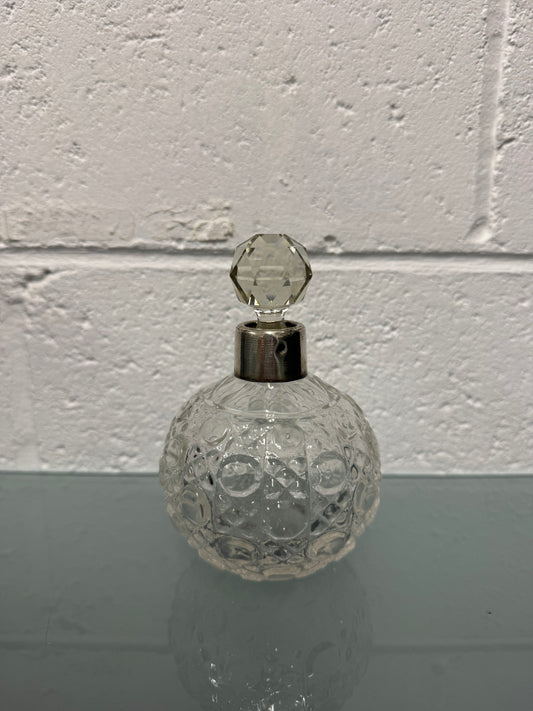 Cut Glass Perfume Bottle With Sterling Silver Collar