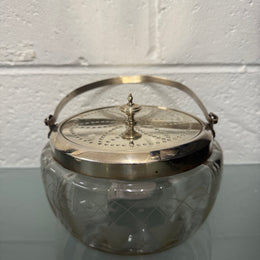 Antique Vitcorian Etched Glass Bowl & Pierced Silver Plated Lid