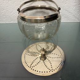 Antique Vitcorian Etched Glass Bowl & Pierced Silver Plated Lid